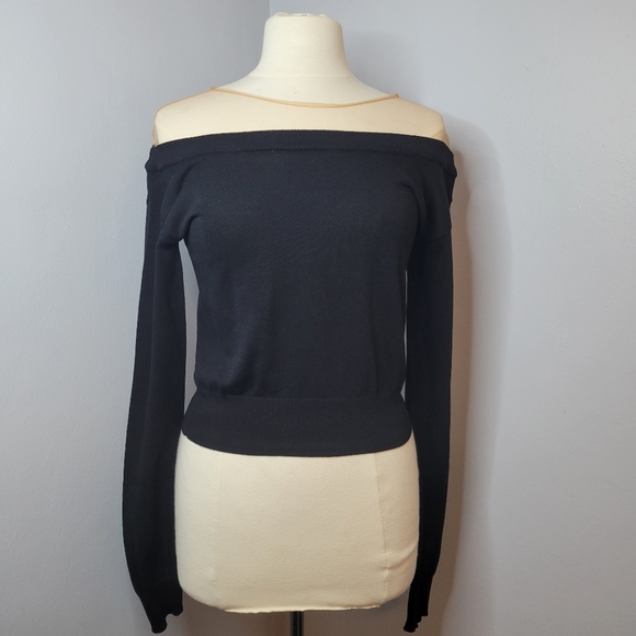 ENDLESS ROSE Women Small Black Viscose Off-The-Shoulder Sweater Sheer Pink Top - Picture 6 of 9